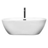 Soho 68 Inch Freestanding Bathtub in White with Floor Mounted Faucet, Drain and Overflow Trim in Matte Black