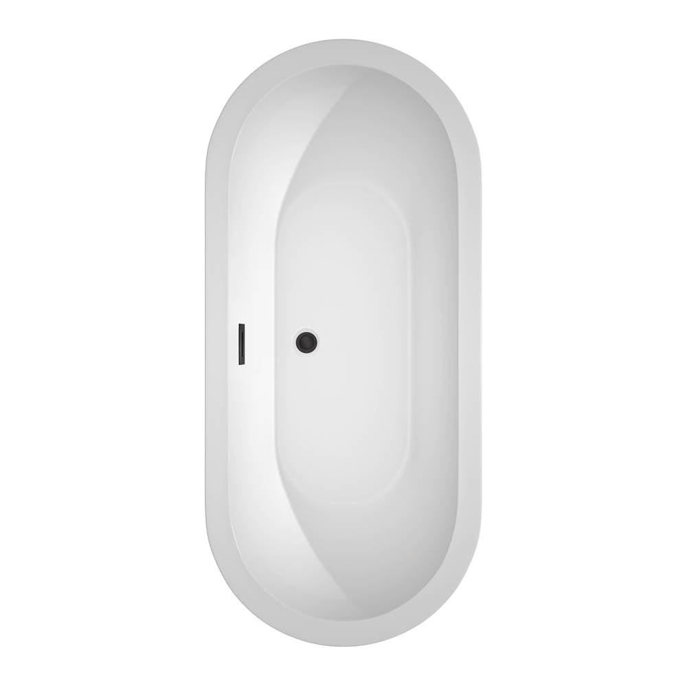 Soho 68 Inch Freestanding Bathtub in White with Floor Mounted Faucet, Drain and Overflow Trim in Matte Black