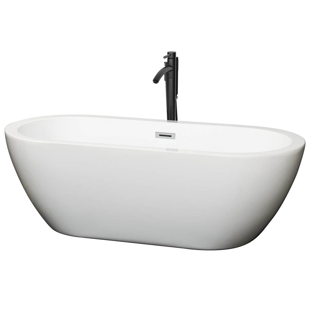 Wyndham Collection - Soho 68 Inch Freestanding Bathtub in White with Polished Chrome Trim and Floor Mounted Faucet in Matte Black
