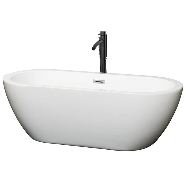 Wyndham Collection - Soho 68 Inch Freestanding Bathtub in White with Polished Chrome Trim and Floor Mounted Faucet in Matte Black