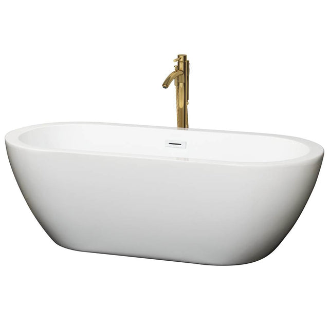 Wyndham Collection - Soho 68 Inch Freestanding Bathtub in White with Shiny White Trim and Floor Mounted Faucet in Brushed Gold