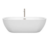 Soho 72 Inch Freestanding Bathtub in White with Floor Mounted Faucet, Drain and Overflow Trim in Brushed Nickel