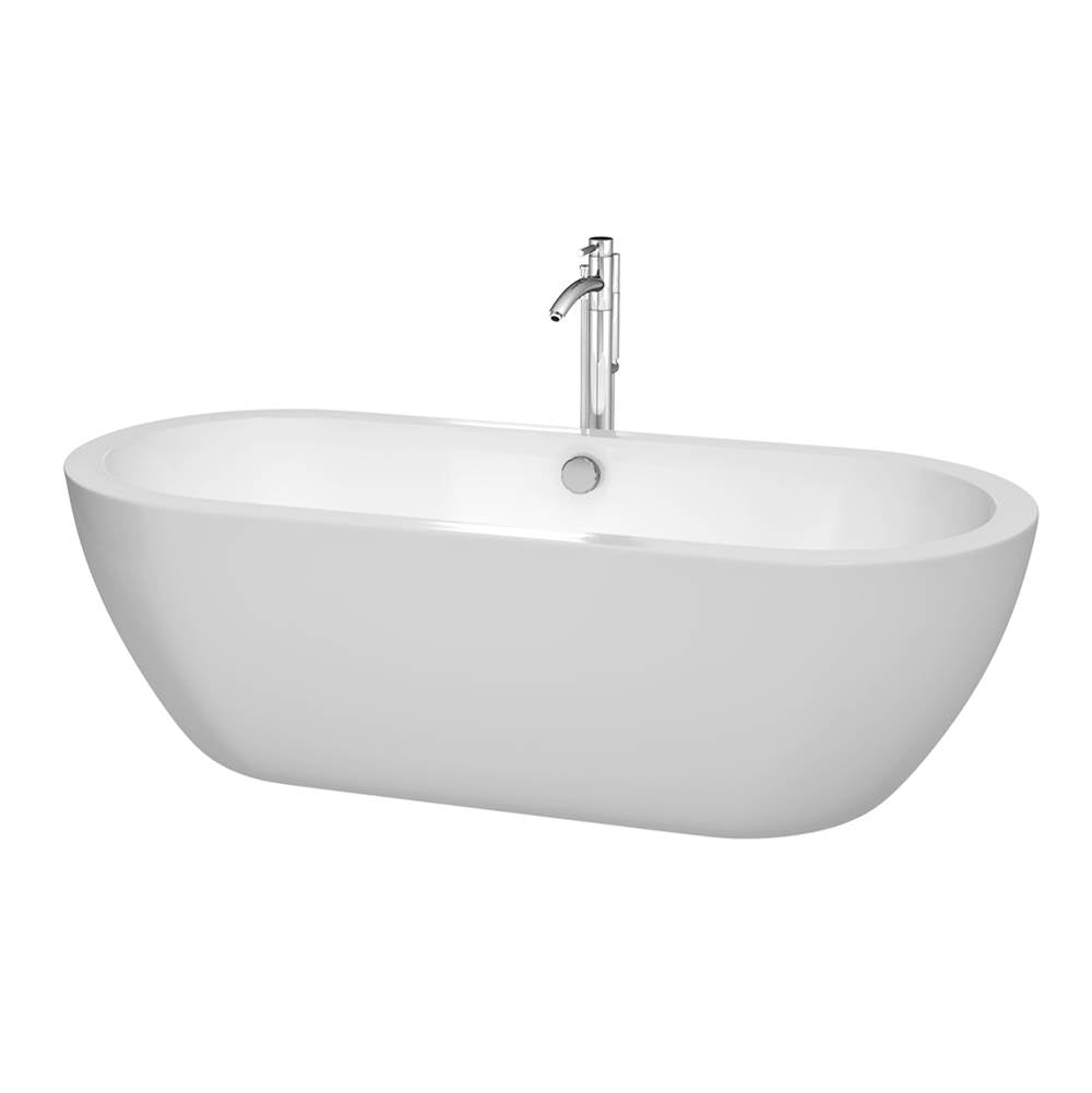 Wyndham Collection - Soho 72 Inch Freestanding Bathtub in White with Floor Mounted Faucet, Drain and Overflow Trim in Polished Chrome - White With Polished Chrome