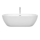 Soho 72 Inch Freestanding Bathtub in White with Floor Mounted Faucet, Drain and Overflow Trim in Brushed Nickel
