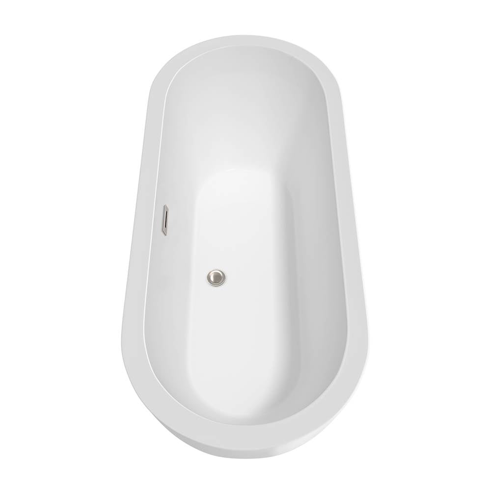 Soho 72 Inch Freestanding Bathtub in White with Floor Mounted Faucet, Drain and Overflow Trim in Brushed Nickel