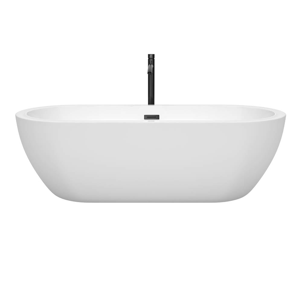 Soho 72 Inch Freestanding Bathtub in White with Floor Mounted Faucet, Drain and Overflow Trim in Matte Black