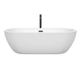 Soho 72 Inch Freestanding Bathtub in White with Floor Mounted Faucet, Drain and Overflow Trim in Matte Black