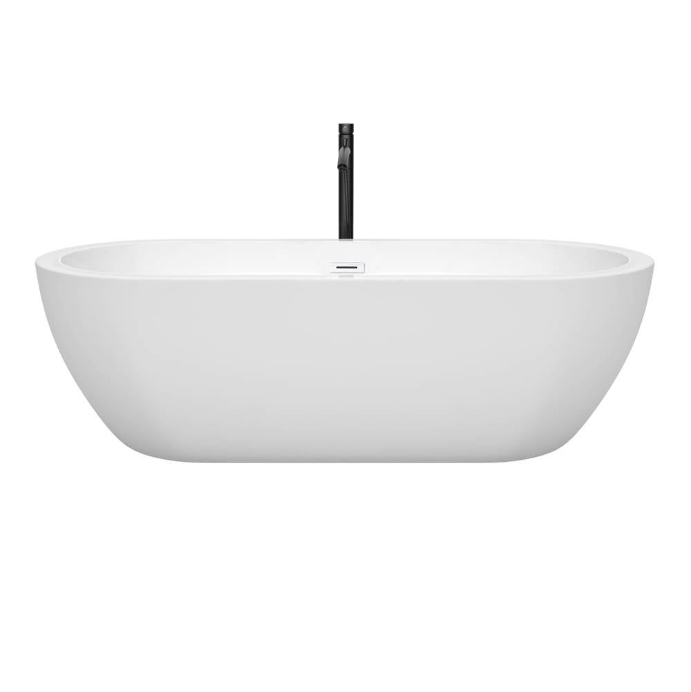 Soho 72 Inch Freestanding Bathtub in White with Shiny White Trim and Floor Mounted Faucet in Matte Black