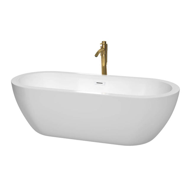 Wyndham Collection - Soho 72 Inch Freestanding Bathtub in White with Shiny White Trim and Floor Mounted Faucet in Brushed Gold