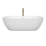 Soho 72 Inch Freestanding Bathtub in White with Shiny White Trim and Floor Mounted Faucet in Brushed Gold