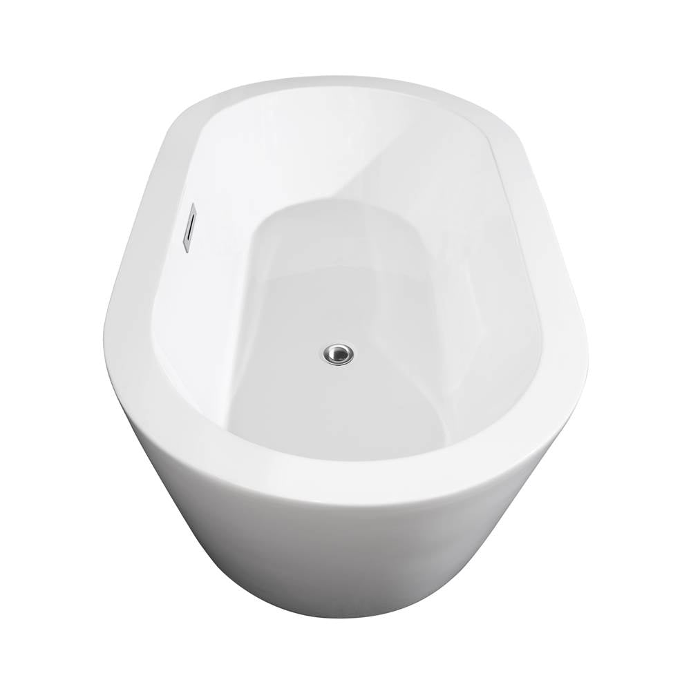 Mermaid 60 Inch Freestanding Bathtub in White with Polished Chrome Trim and Floor Mounted Faucet in Brushed Gold