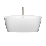 Wyndham Collection - Mermaid 60 Inch Freestanding Bathtub in White with Floor Mounted Faucet, Drain and Overflow Trim in Brushed Nickel - White With Brushed Nickel