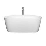 Mermaid 60 Inch Freestanding Bathtub in White with Floor Mounted Faucet, Drain and Overflow Trim in Brushed Nickel