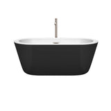 Mermaid 60 Inch Freestanding Bathtub in White with Floor Mounted Faucet, Drain and Overflow Trim in Brushed Nickel