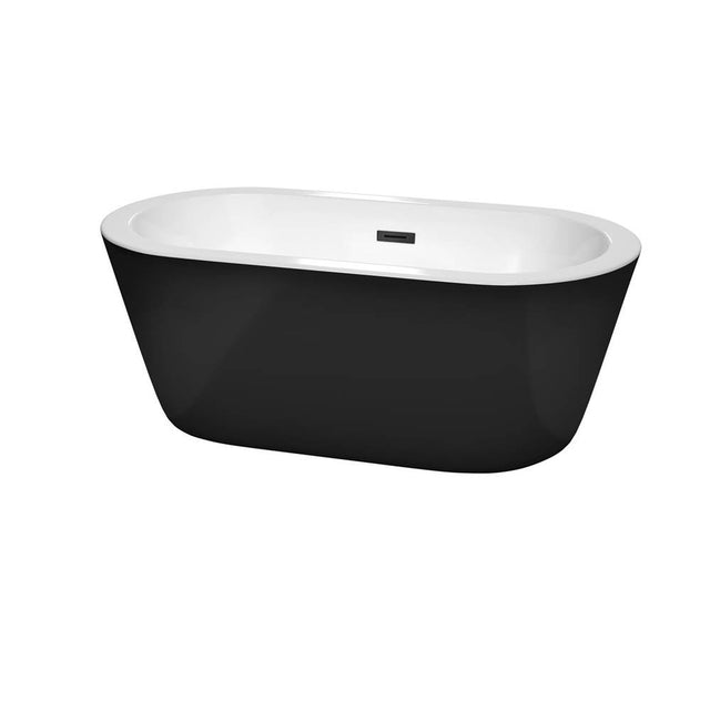 Wyndham Collection - Mermaid 60 Inch Freestanding Bathtub in Black with White Interior with Matte Black Drain and Overflow Trim