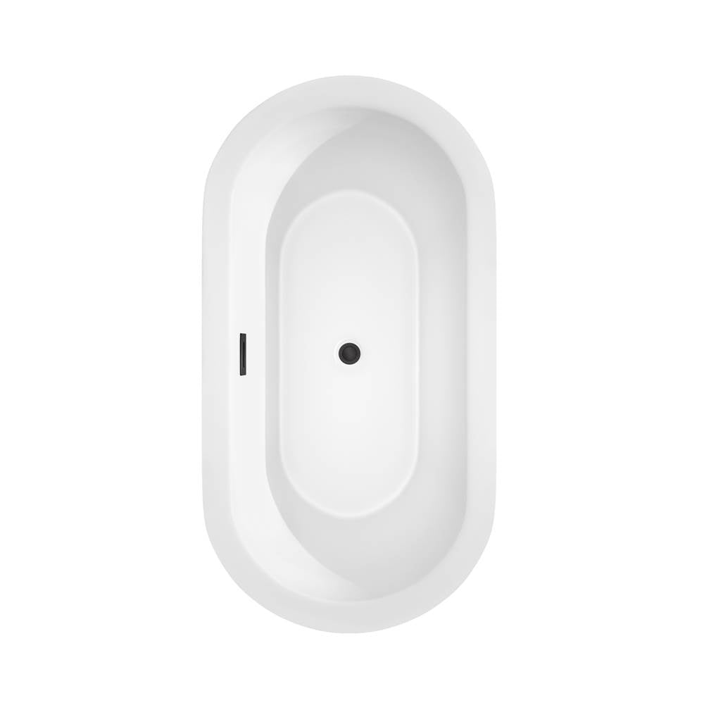Mermaid 60 Inch Freestanding Bathtub in Black with White Interior with Floor Mounted Faucet, Drain and Overflow Trim in Matte Black