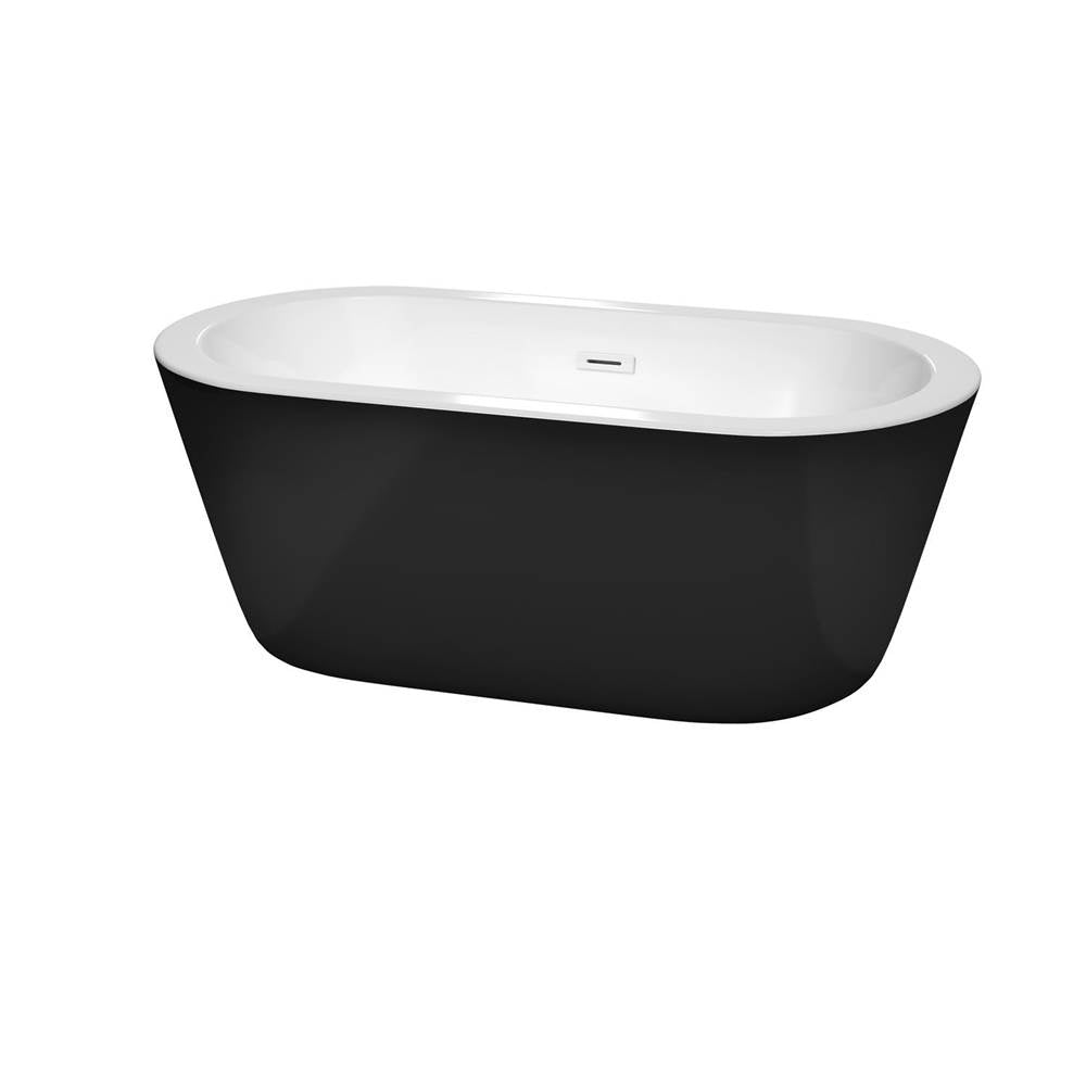 Wyndham Collection - Mermaid 60 Inch Freestanding Bathtub in Black with White Interior with Shiny White Drain and Overflow Trim