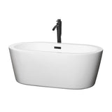Wyndham Collection - Mermaid 60 Inch Freestanding Bathtub in White with Floor Mounted Faucet, Drain and Overflow Trim in Matte Black
