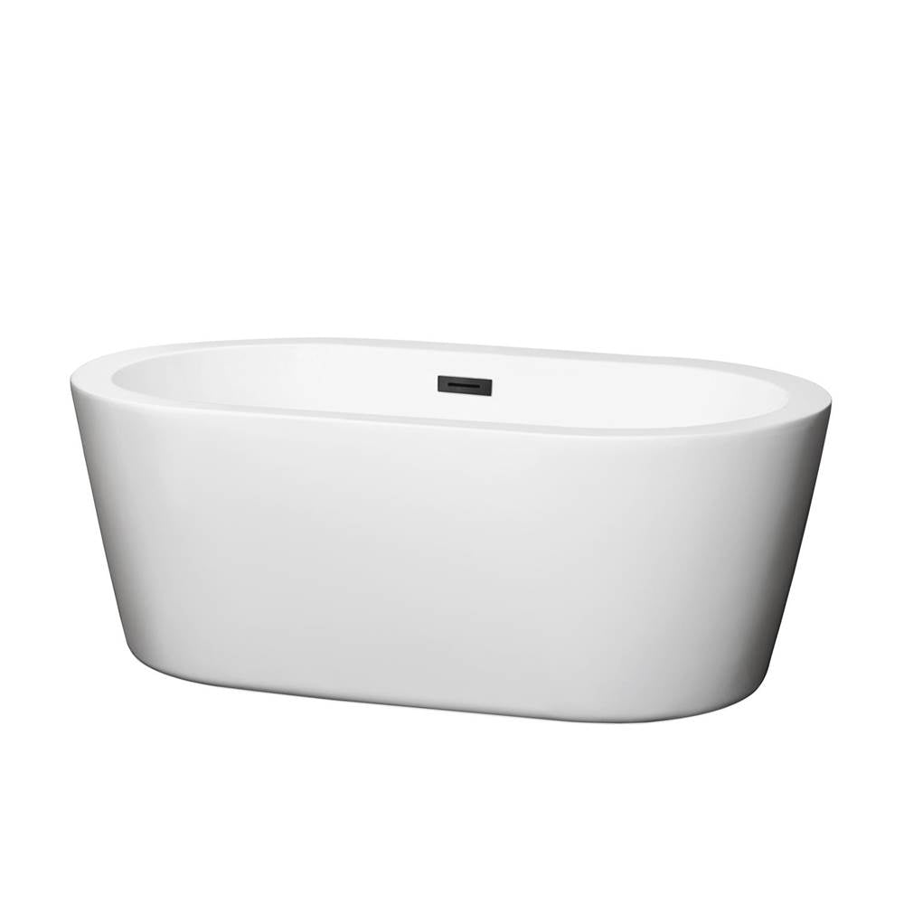 Wyndham Collection - Mermaid 60 Inch Freestanding Bathtub in White with Matte Black Drain and Overflow Trim