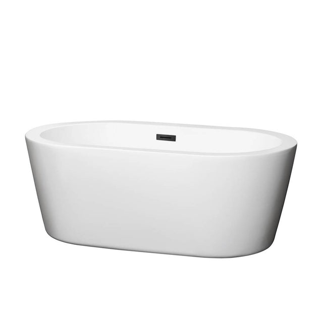 Wyndham Collection - Mermaid 60 Inch Freestanding Bathtub in White with Matte Black Drain and Overflow Trim