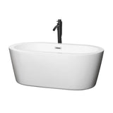 Wyndham Collection - Mermaid 60 Inch Freestanding Bathtub in White with Polished Chrome Trim and Floor Mounted Faucet in Matte Black