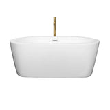 Mermaid 60 Inch Freestanding Bathtub in White with Polished Chrome Trim and Floor Mounted Faucet in Brushed Gold
