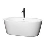 Wyndham Collection - Mermaid 60 Inch Freestanding Bathtub in White with Shiny White Trim and Floor Mounted Faucet in Matte Black