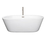 Wyndham Collection - Mermaid 67 Inch Freestanding Bathtub in White with Floor Mounted Faucet, Drain and Overflow Trim in Brushed Nickel - White With Brushed Nickel