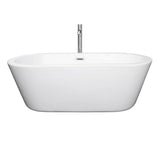 Mermaid 67 Inch Freestanding Bathtub in White with Floor Mounted Faucet, Drain and Overflow Trim in Brushed Nickel