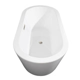 Mermaid 67 Inch Freestanding Bathtub in White with Floor Mounted Faucet, Drain and Overflow Trim in Brushed Nickel