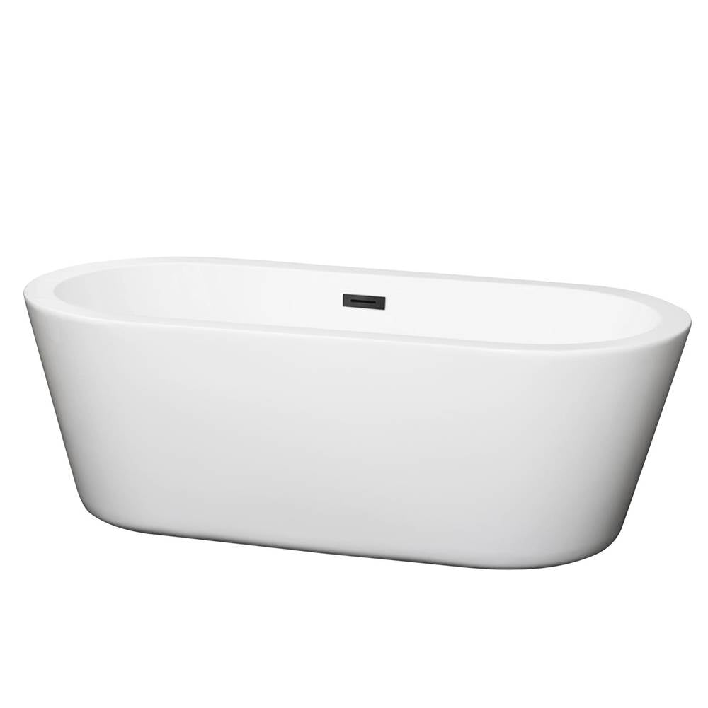 Wyndham Collection - Mermaid 67 Inch Freestanding Bathtub in White with Matte Black Drain and Overflow Trim