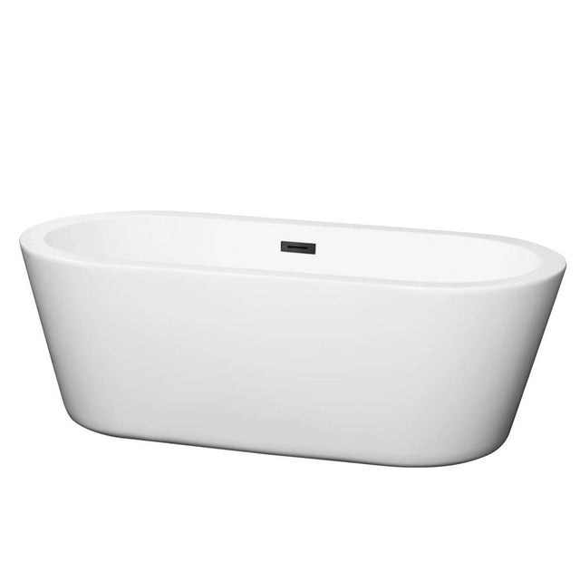 Wyndham Collection - Mermaid 67 Inch Freestanding Bathtub in White with Matte Black Drain and Overflow Trim