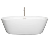 Mermaid 71 Inch Freestanding Bathtub in White with Floor Mounted Faucet, Drain and Overflow Trim in Brushed Nickel