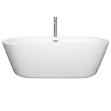 Mermaid 71 Inch Freestanding Bathtub in White with Floor Mounted Faucet, Drain and Overflow Trim in Brushed Nickel