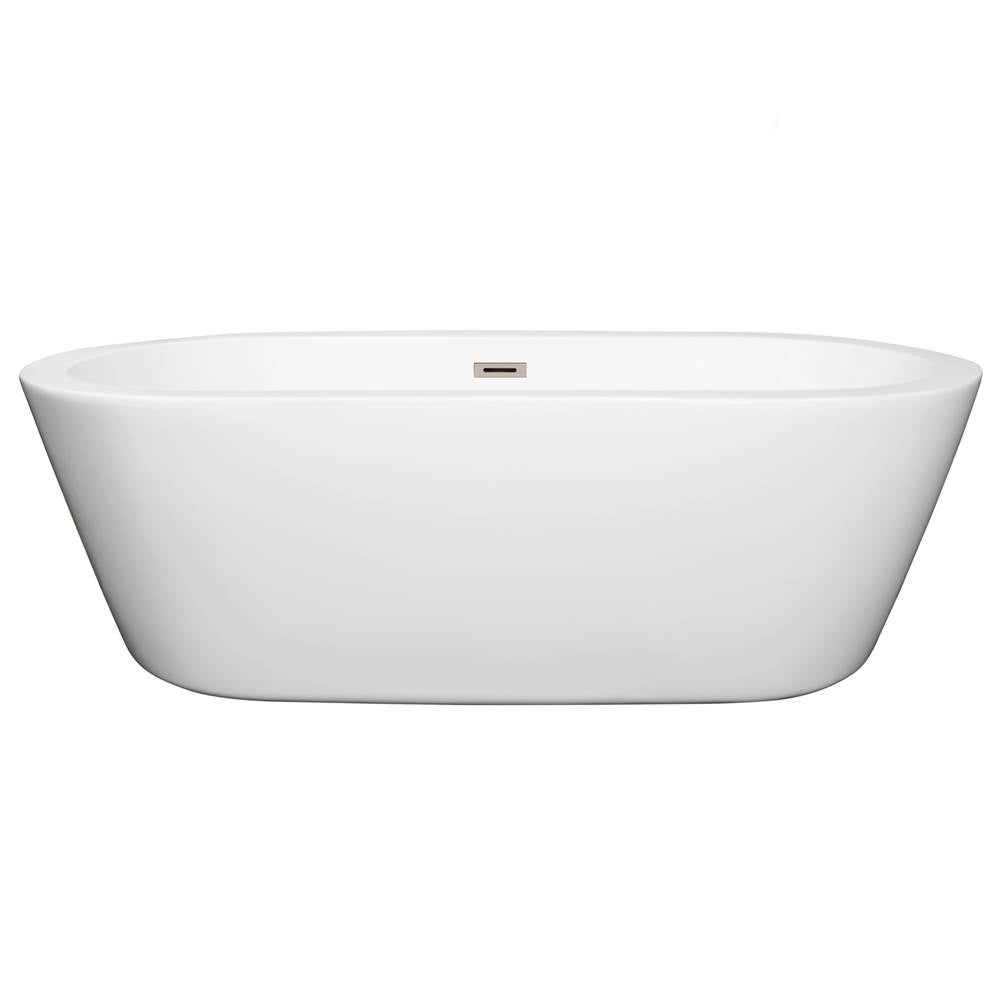 Wyndham Collection - Mermaid 71 Inch Freestanding Bathtub in White with Brushed Nickel Drain and Overflow Trim - White With Brushed Nickel