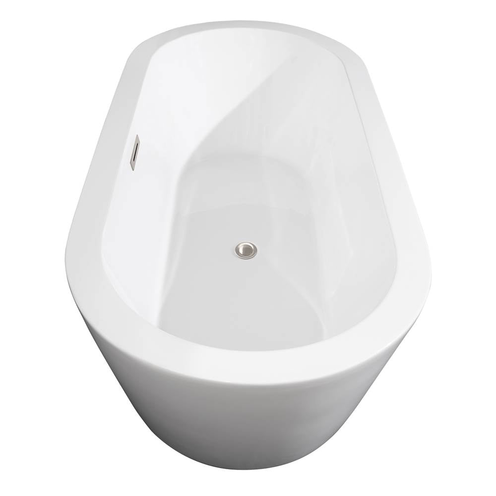 Mermaid 71 Inch Freestanding Bathtub in White with Floor Mounted Faucet, Drain and Overflow Trim in Brushed Nickel