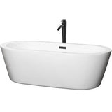 Wyndham Collection - Mermaid 71 Inch Freestanding Bathtub in White with Floor Mounted Faucet, Drain and Overflow Trim in Matte Black