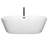 Mermaid 71 Inch Freestanding Bathtub in White with Floor Mounted Faucet, Drain and Overflow Trim in Matte Black