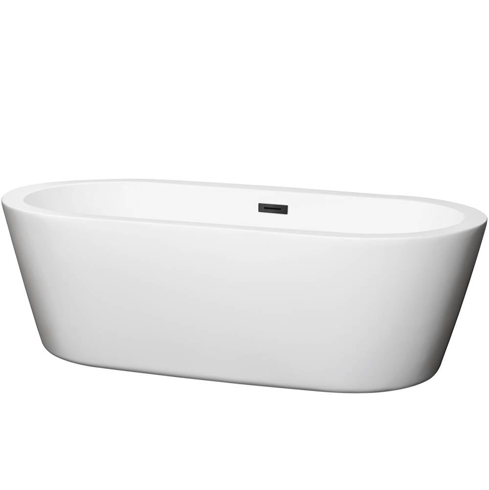 Wyndham Collection - Mermaid 71 Inch Freestanding Bathtub in White with Matte Black Drain and Overflow Trim