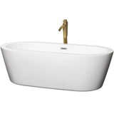 Wyndham Collection - Mermaid 71 Inch Freestanding Bathtub in White with Polished Chrome Trim and Floor Mounted Faucet in Brushed Gold