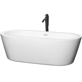 Wyndham Collection - Mermaid 71 Inch Freestanding Bathtub in White with Shiny White Trim and Floor Mounted Faucet in Matte Black