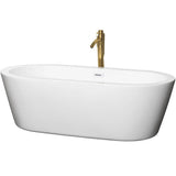 Wyndham Collection - Mermaid 71 Inch Freestanding Bathtub in White with Shiny White Trim and Floor Mounted Faucet in Brushed Gold