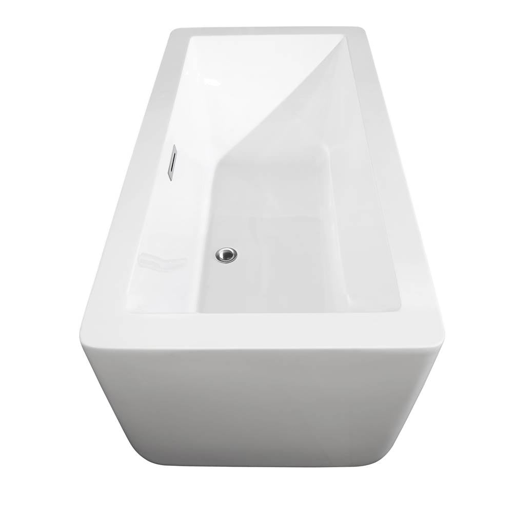 Laura 59 Inch Freestanding Bathtub in White with Floor Mounted Faucet, Drain and Overflow Trim in Brushed Nickel