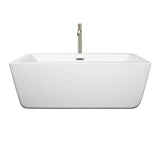 Wyndham Collection - Laura 59 Inch Freestanding Bathtub in White with Floor Mounted Faucet, Drain and Overflow Trim in Brushed Nickel - White With Brushed Nickel
