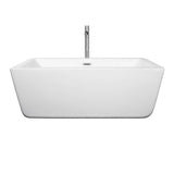 Laura 59 Inch Freestanding Bathtub in White with Floor Mounted Faucet, Drain and Overflow Trim in Brushed Nickel