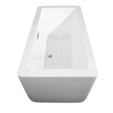 Laura 59 Inch Freestanding Bathtub in White with Floor Mounted Faucet, Drain and Overflow Trim in Brushed Nickel