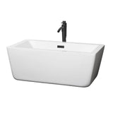 Wyndham Collection - Laura 59 Inch Freestanding Bathtub in White with Floor Mounted Faucet, Drain and Overflow Trim in Matte Black