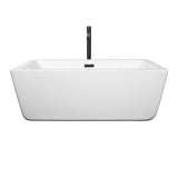 Laura 59 Inch Freestanding Bathtub in White with Floor Mounted Faucet, Drain and Overflow Trim in Matte Black