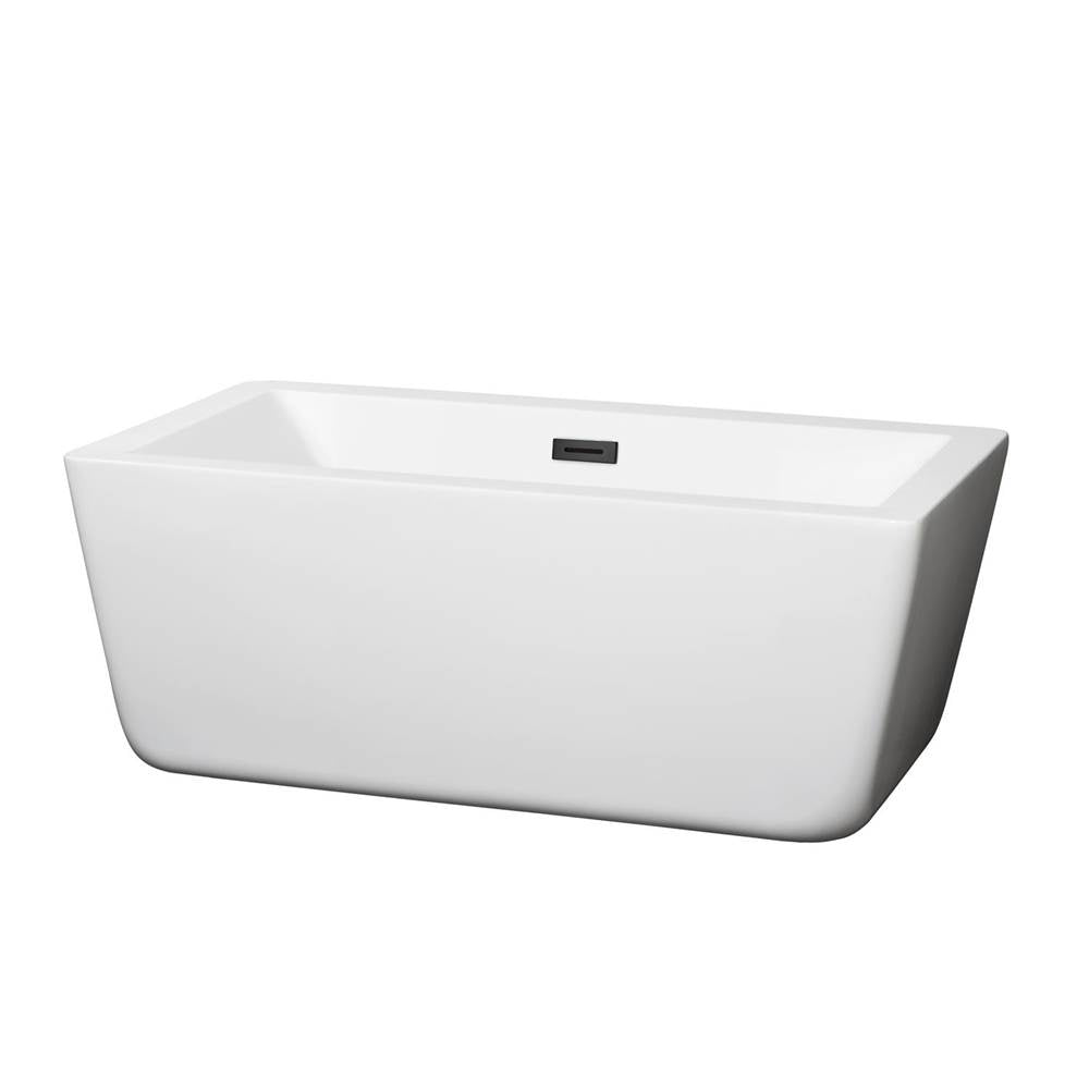 Wyndham Collection - Laura 59 Inch Freestanding Bathtub in White with Matte Black Drain and Overflow Trim