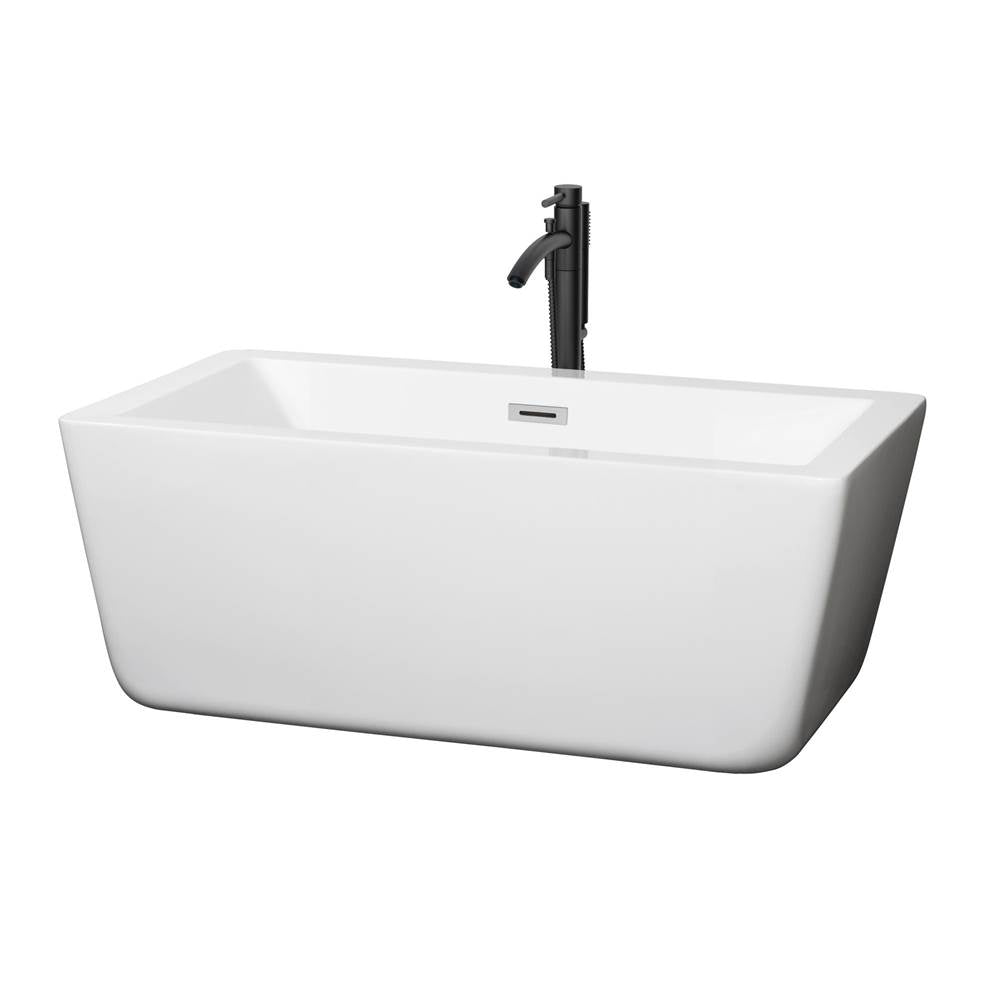 Wyndham Collection - Laura 59 Inch Freestanding Bathtub in White with Polished Chrome Trim and Floor Mounted Faucet in Matte Black